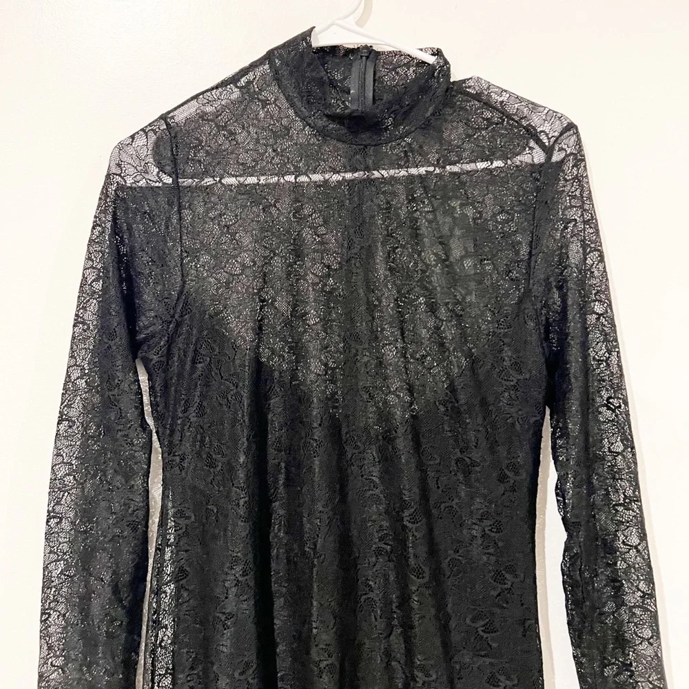 NWT All Saints Hanna Lace Black Asymmetrical Mock Neck Midi Dress Size US 8 - Picture 10 of 16